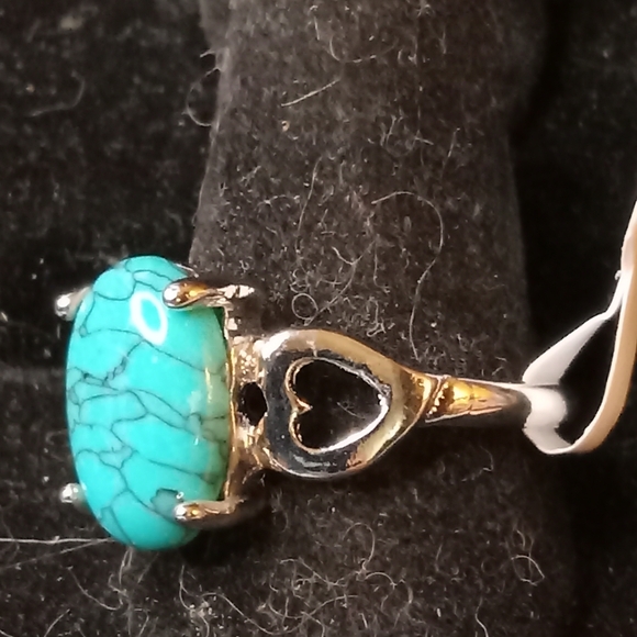 BLOWOUT PRICING Blue Natural Stone And Silver Plated ring women Size 10 - Picture 4 of 8